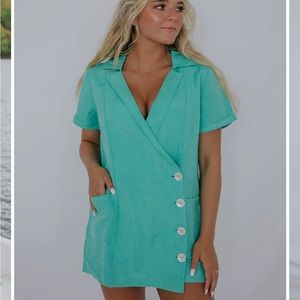 BICOASTAL BLAZER ROMPER - SEAFOAM LINEN